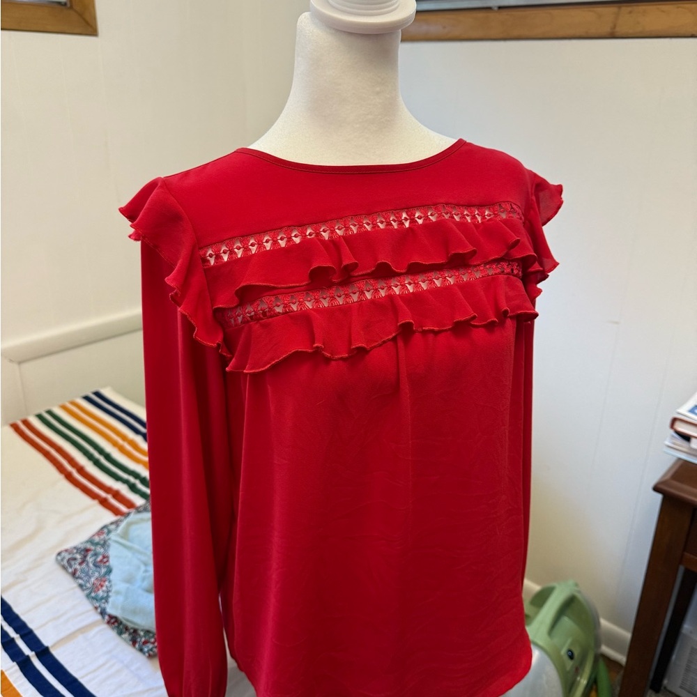 LOFT Red Ruffle Blouse